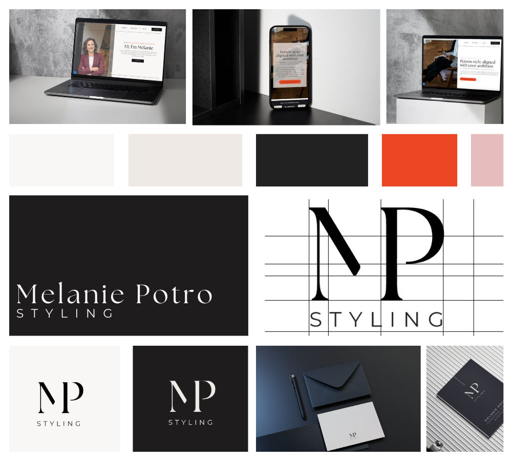 Stylist Brand and site orange, deep navy and cream